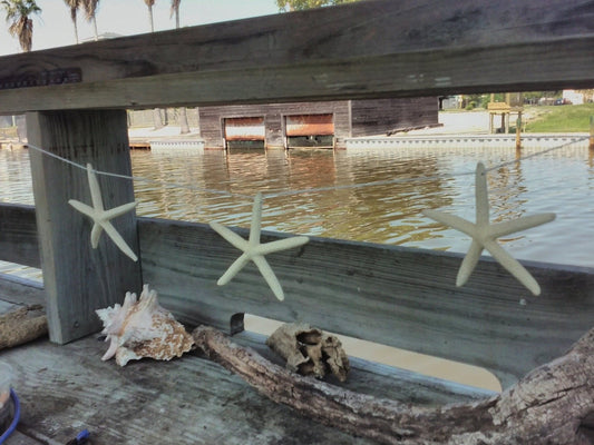 White Finger Sea Stars Coastal Decor Garland Starfish on String DIY Do it yourself Decorating Bunting Banners Display Mermaid Party Theme