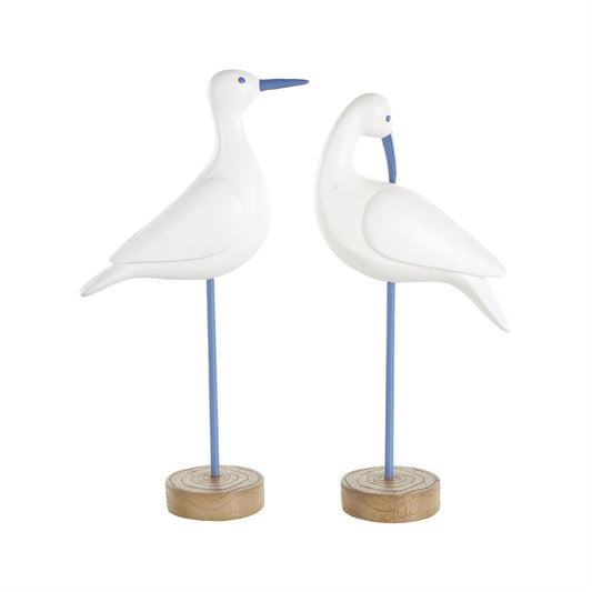 White Polystone Bird Decorative Sculpture with Blue Coral Patterns