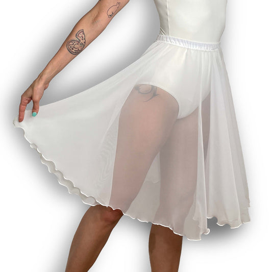 White Chiffon Ballet Pull On Skirt - Ballet Rehearsal Skirt - Pirouette Skirt