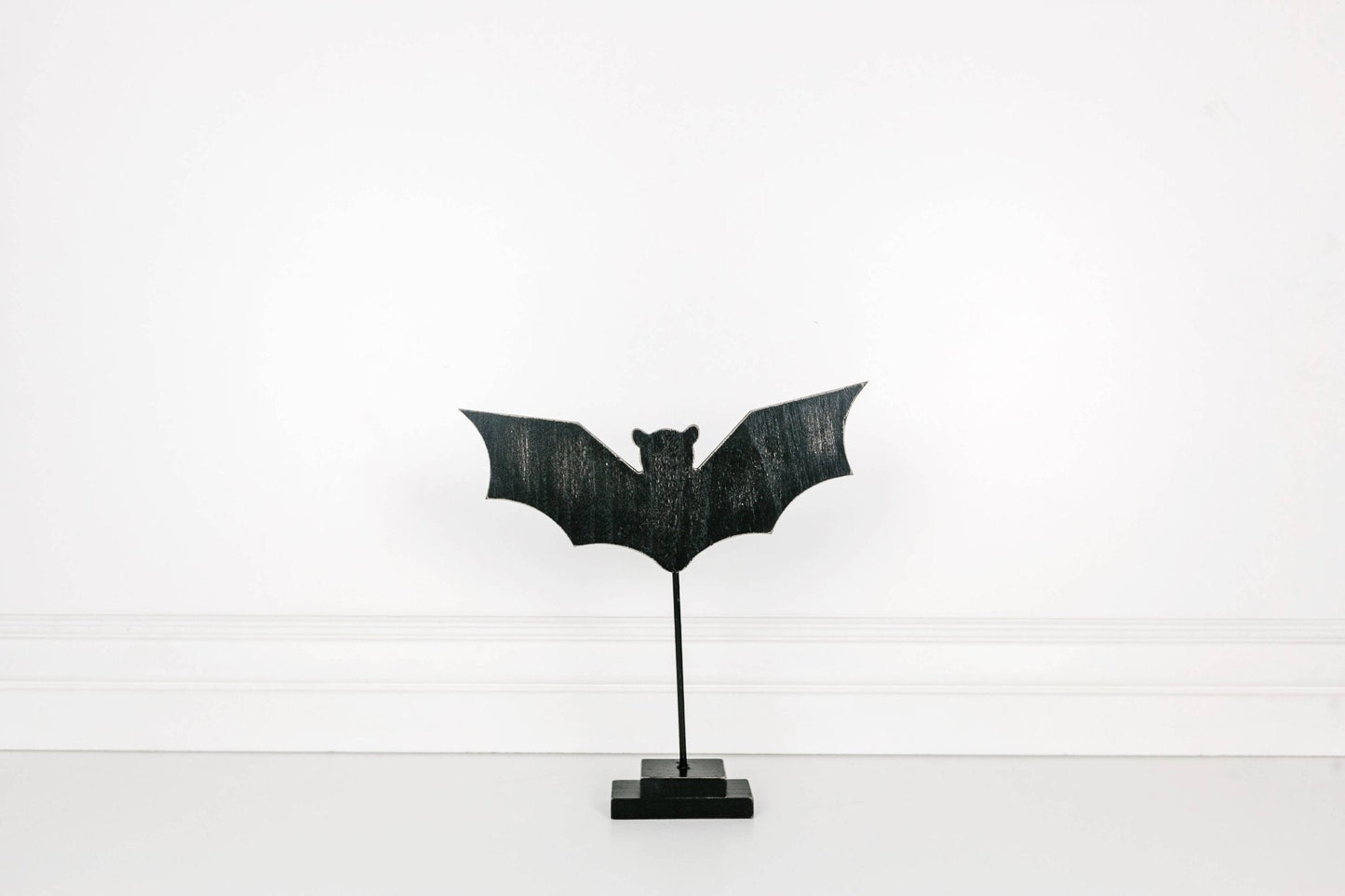 Halloween Wooden Black Bat Cutout on Stand – Rustic Tabletop Decor 12"x11"