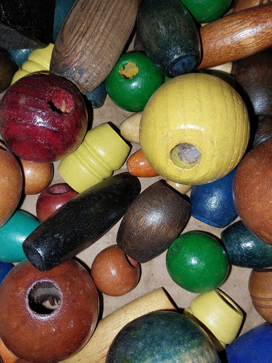 Wooden Crafting Bead Mixture – Varied Sizes, Colors, and Textures (Random Pick)