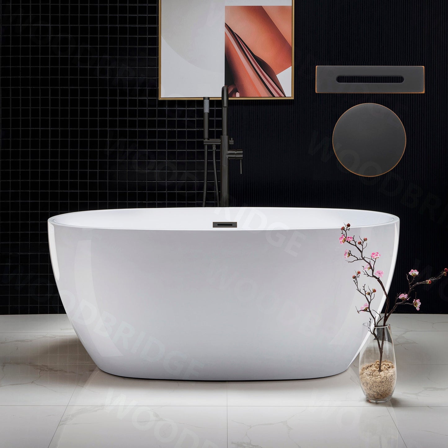 WOODBRIDGE 55" Acrylic Freestanding Bathtub Contemporary Soaking Tub