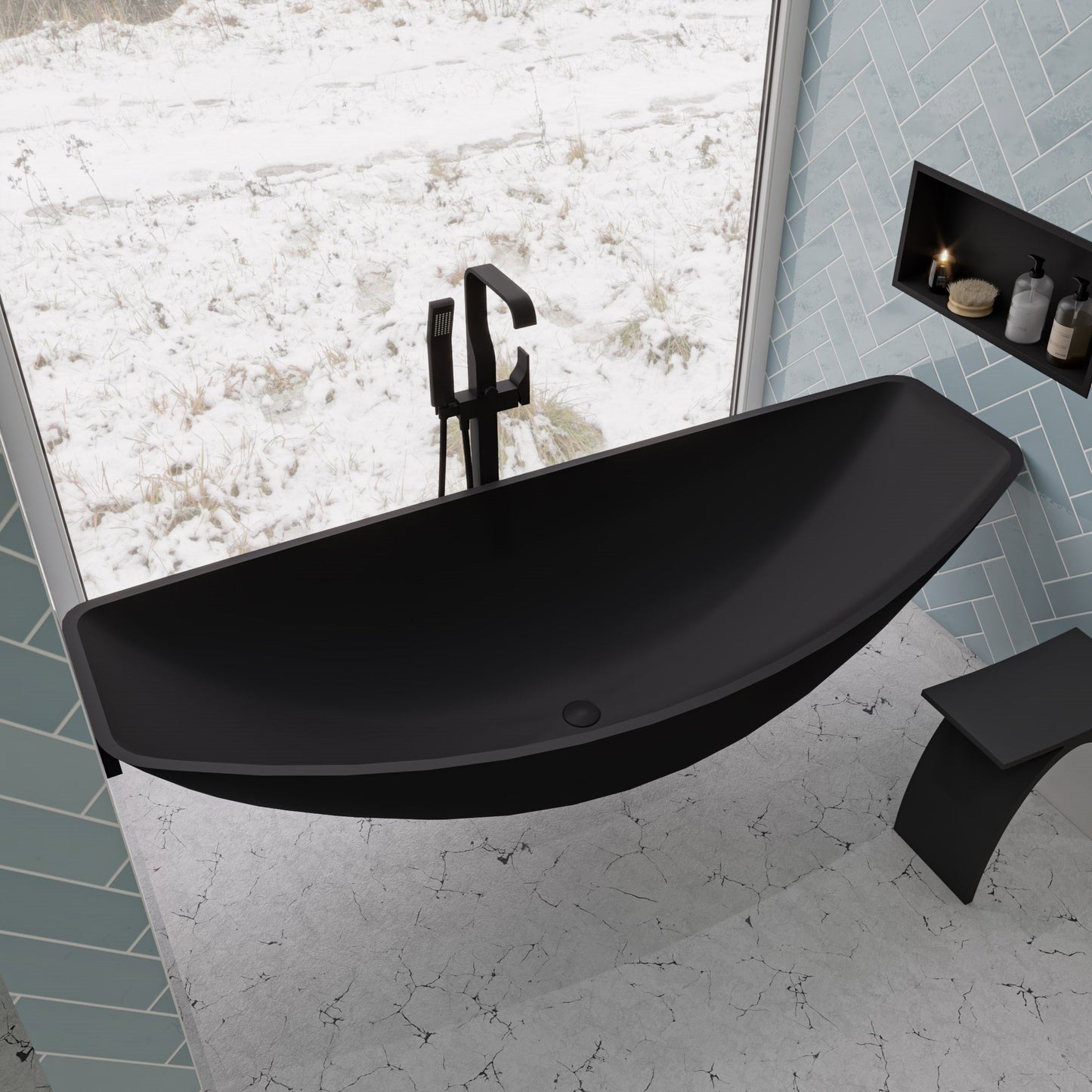 ALFI brand AB2180 Single Lever Floor Mounted Tub Filler Mixer w Hand Held Shower Head