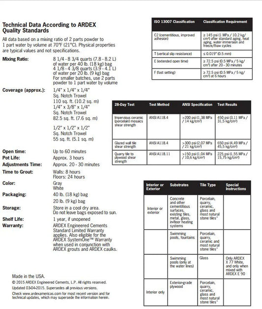 ArdexX77 Microtec Fiber Reinforced Tile and Stone Mortar