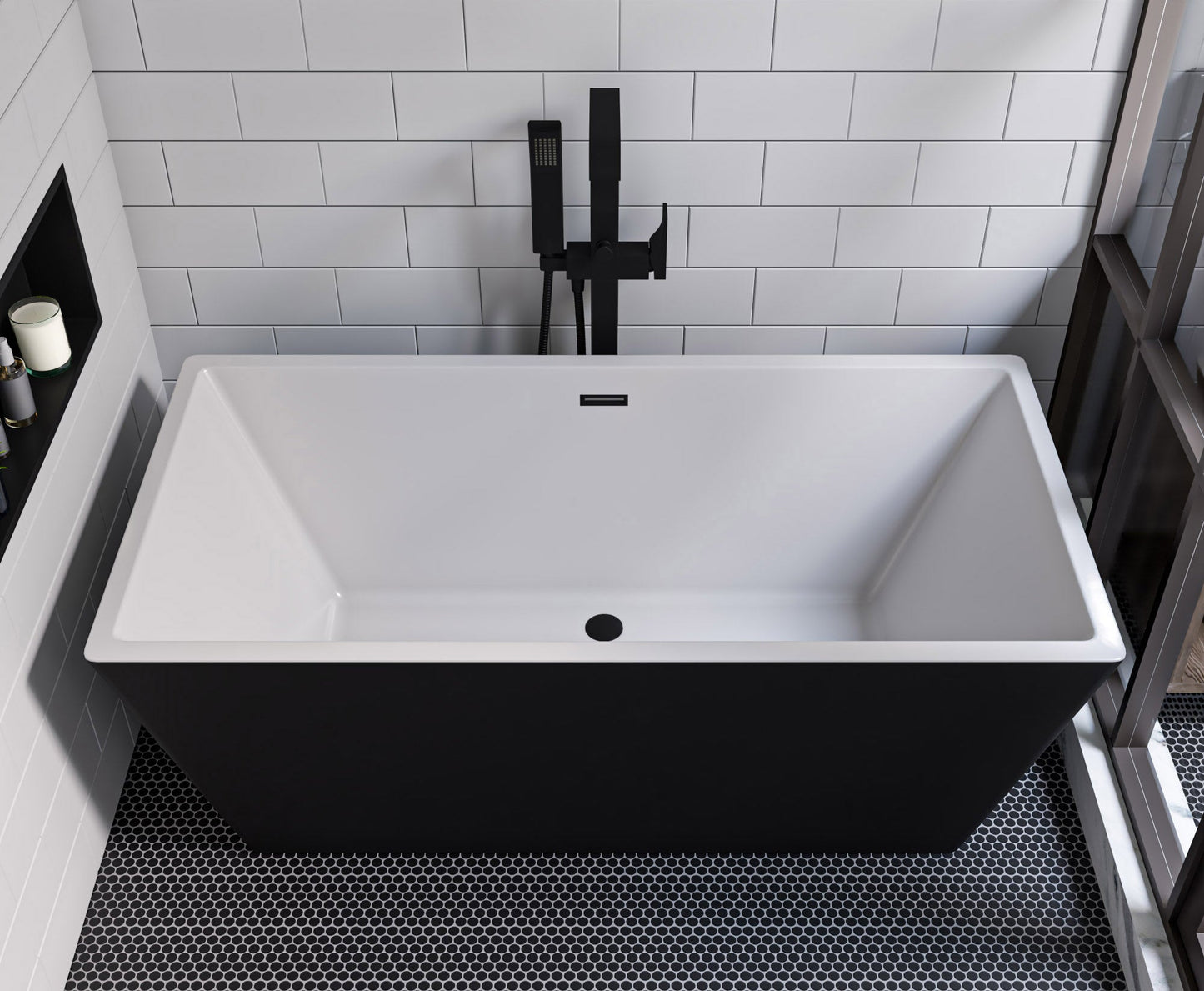 ALFI brand AB2180 Single Lever Floor Mounted Tub Filler Mixer w Hand Held Shower Head