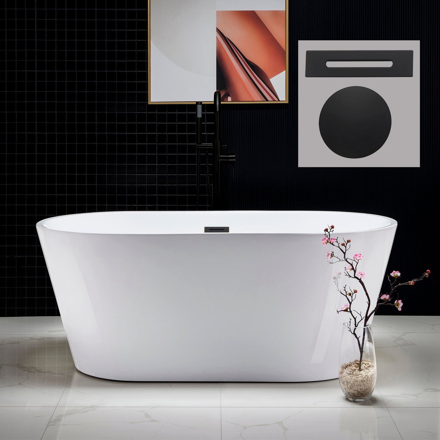 WOODBRIDGE 59" Acrylic Freestanding Bathtub Contemporary Soaking Tub