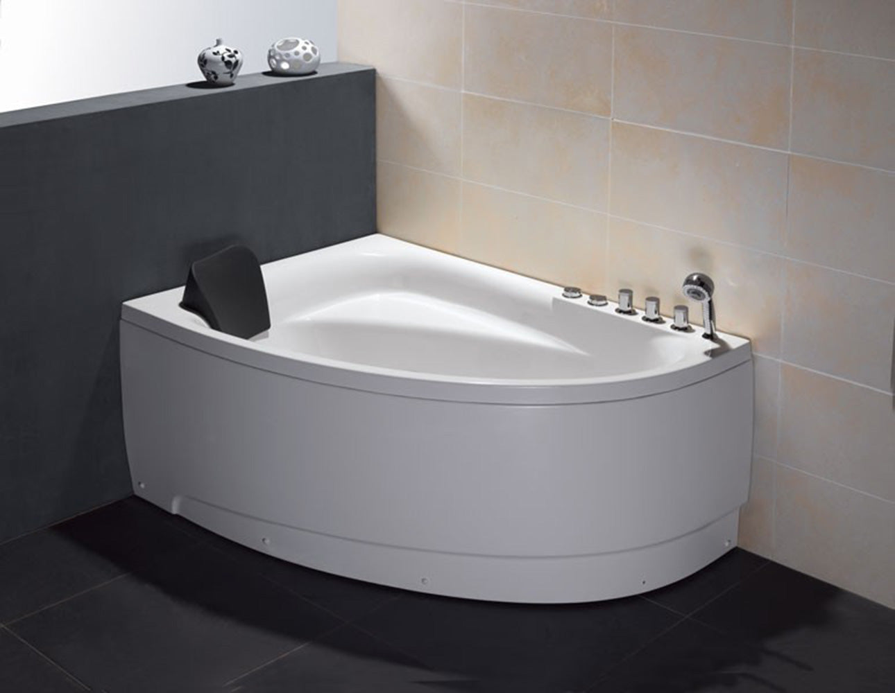 EAGO AM161-R 5' Single Person Corner White Acrylic Whirlpool Bath Tub - Drain on Right