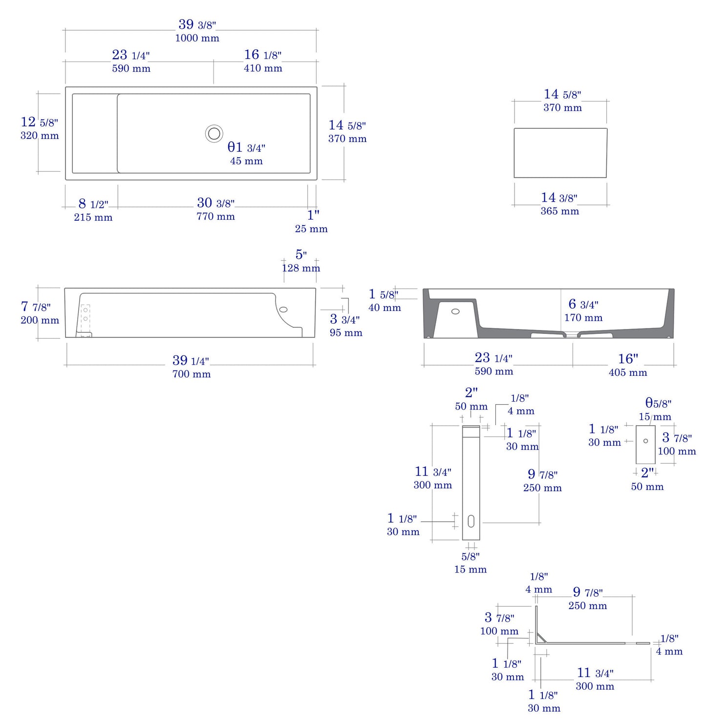 ALFI brand AB39TRBM 39" Black Matte Above Mount Fireclay Bathroom Trough Sink