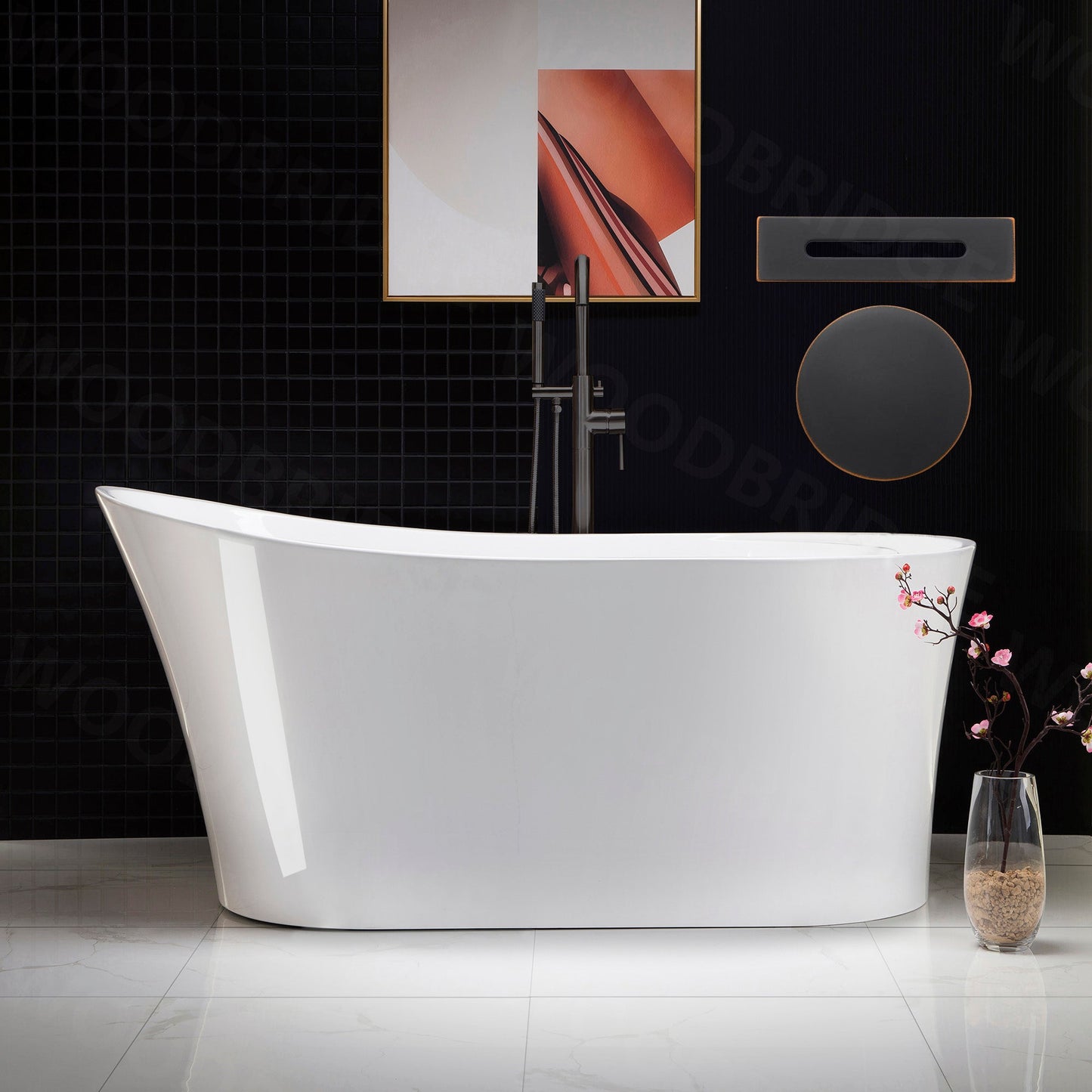 WOODBRIDGE 59" Acrylic Freestanding Bathtub Contemporary Soaking Tub