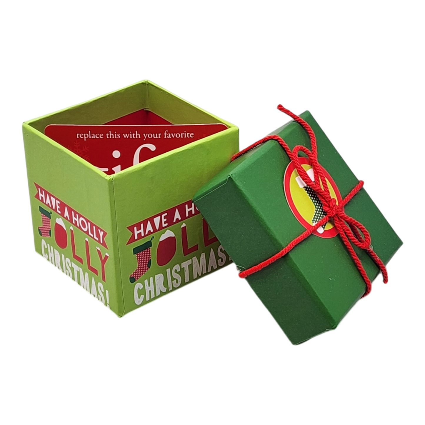 Gift Box Cube for Gift Cards - 3" x 3" - Holly Jolly Christmas