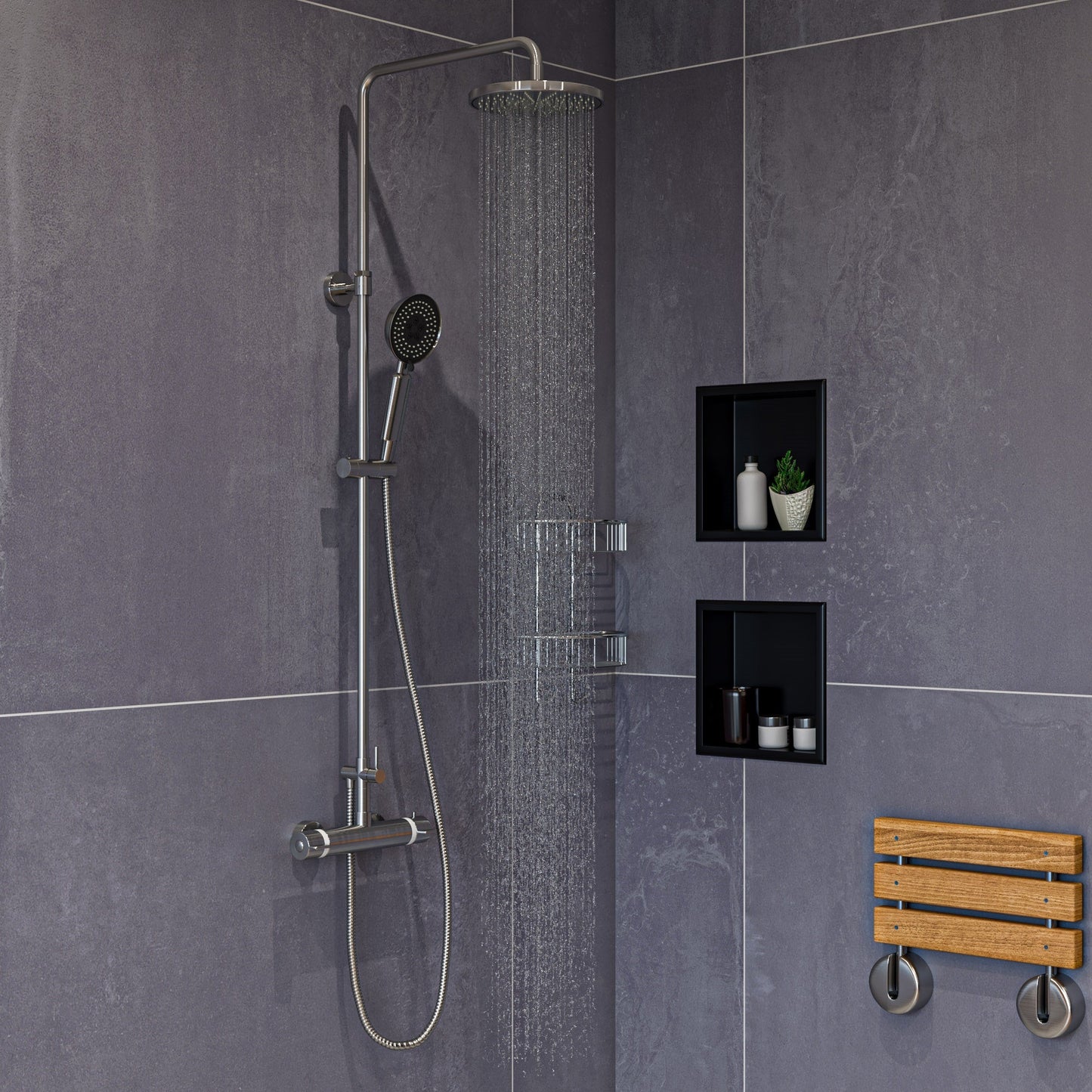 ALFI brand ABNP1212 12" x 12" Stainless Steel Square Single Shelf Shower Niche