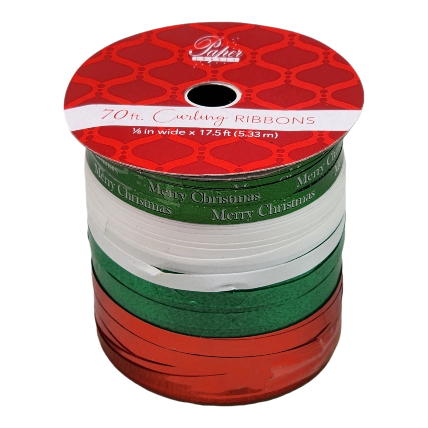 1/8 Inch Curling Ribbon - 4 Colors - 17.5 Feet Each - Red/Green/White/Merry Christmas