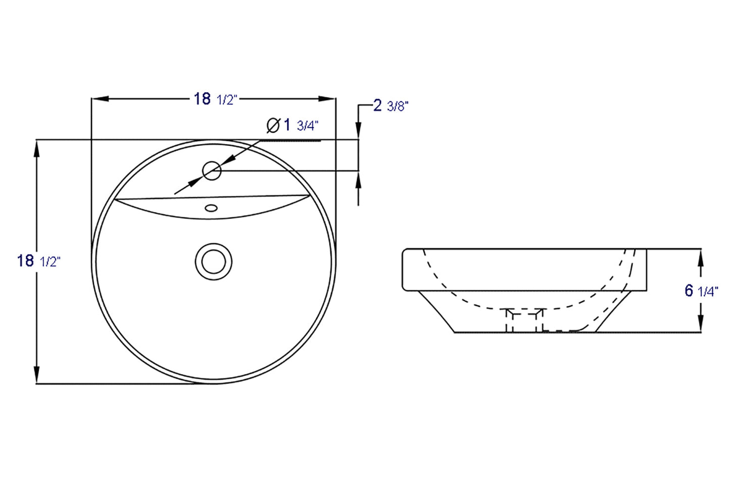 EAGO BA141 18" ROUND CERAMIC ABOVE MOUNT BATHROOM BASIN VESSEL SINK