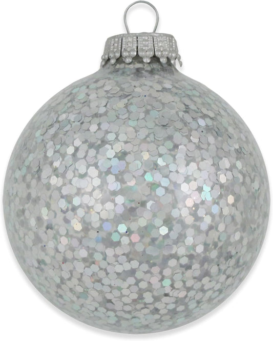 Silver Spangle 2 5/8" (67mm) Glass Ball Ornaments - Set of 6