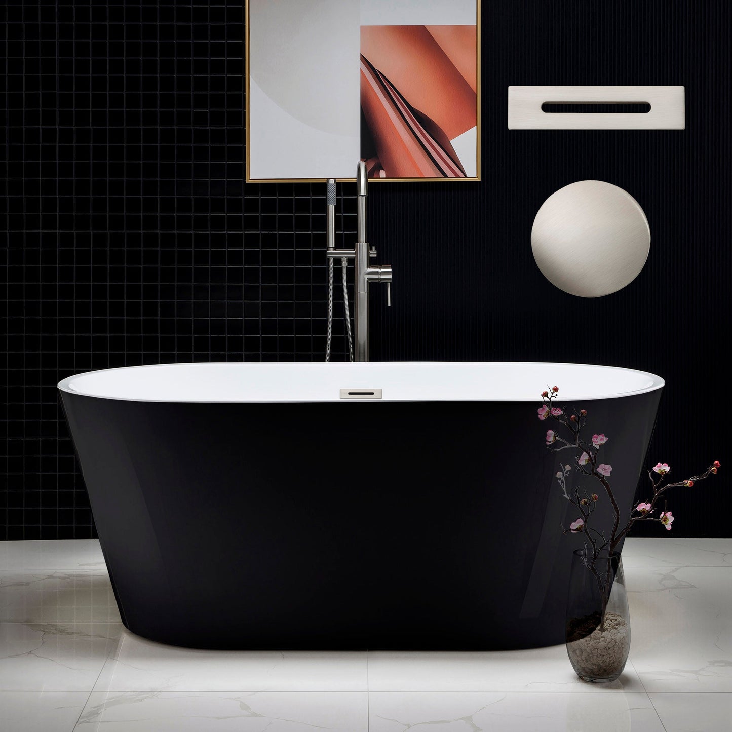 WOODBRIDGE B-1814 59" Acrylic Freestanding Bathtub Contemporary Soaking Tub