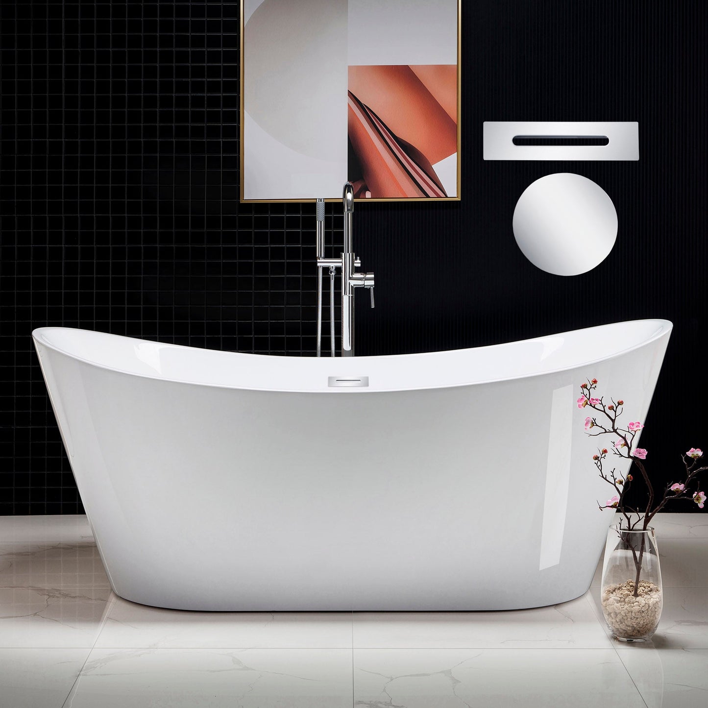 WOODBRIDGE 71" Acrylic Freestanding Bathtub Contemporary Soaking Tub
