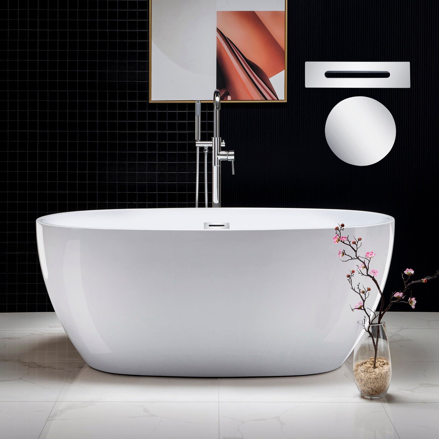 WOODBRIDGE 59" Acrylic Freestanding Bathtub Contemporary Soaking Tub