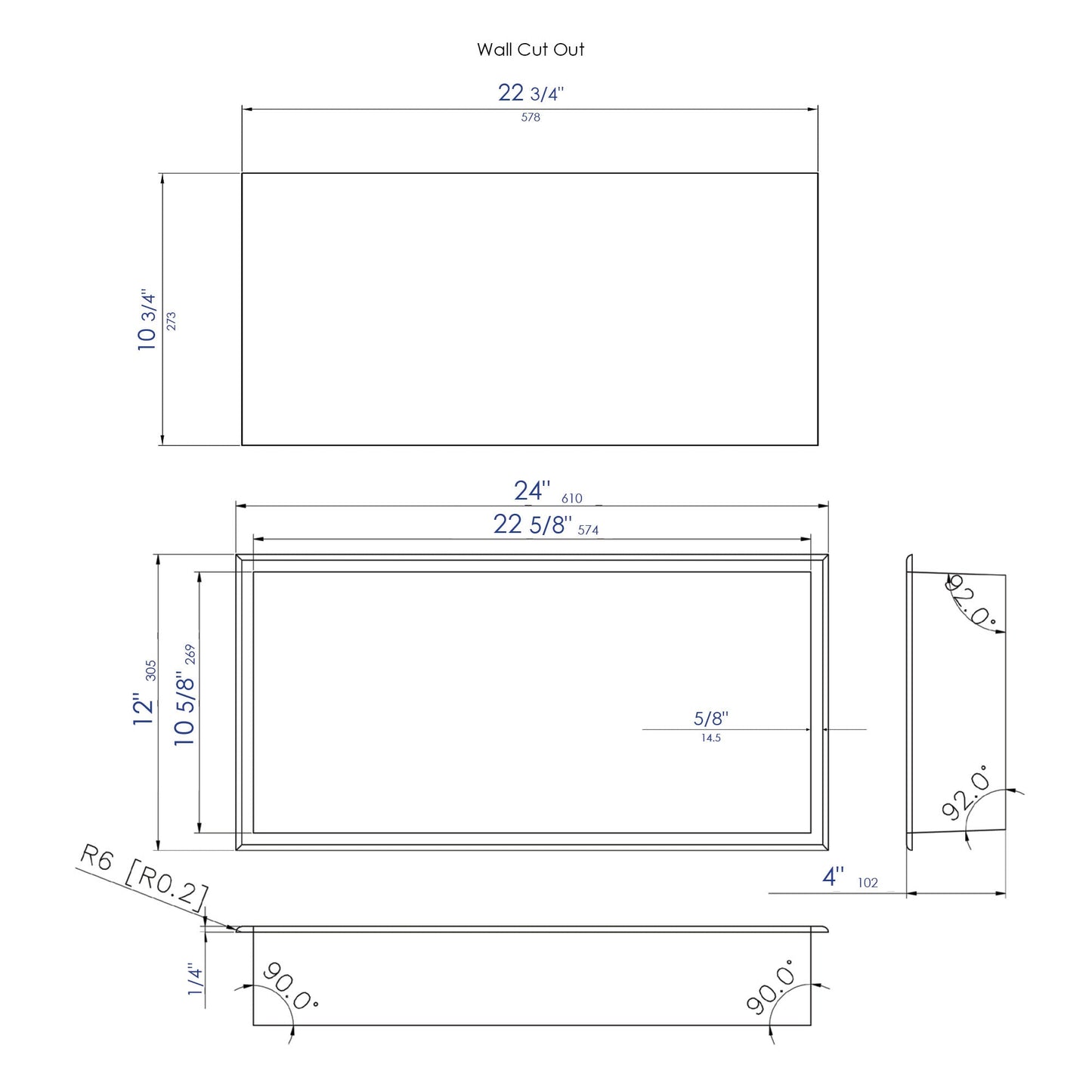 ALFI brand ABNP2412 24" x 12" Stainless Steel Horizontal Single Shelf Shower Niche