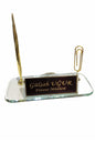 MOOG  Black Glass Desk Name Plate With Clock