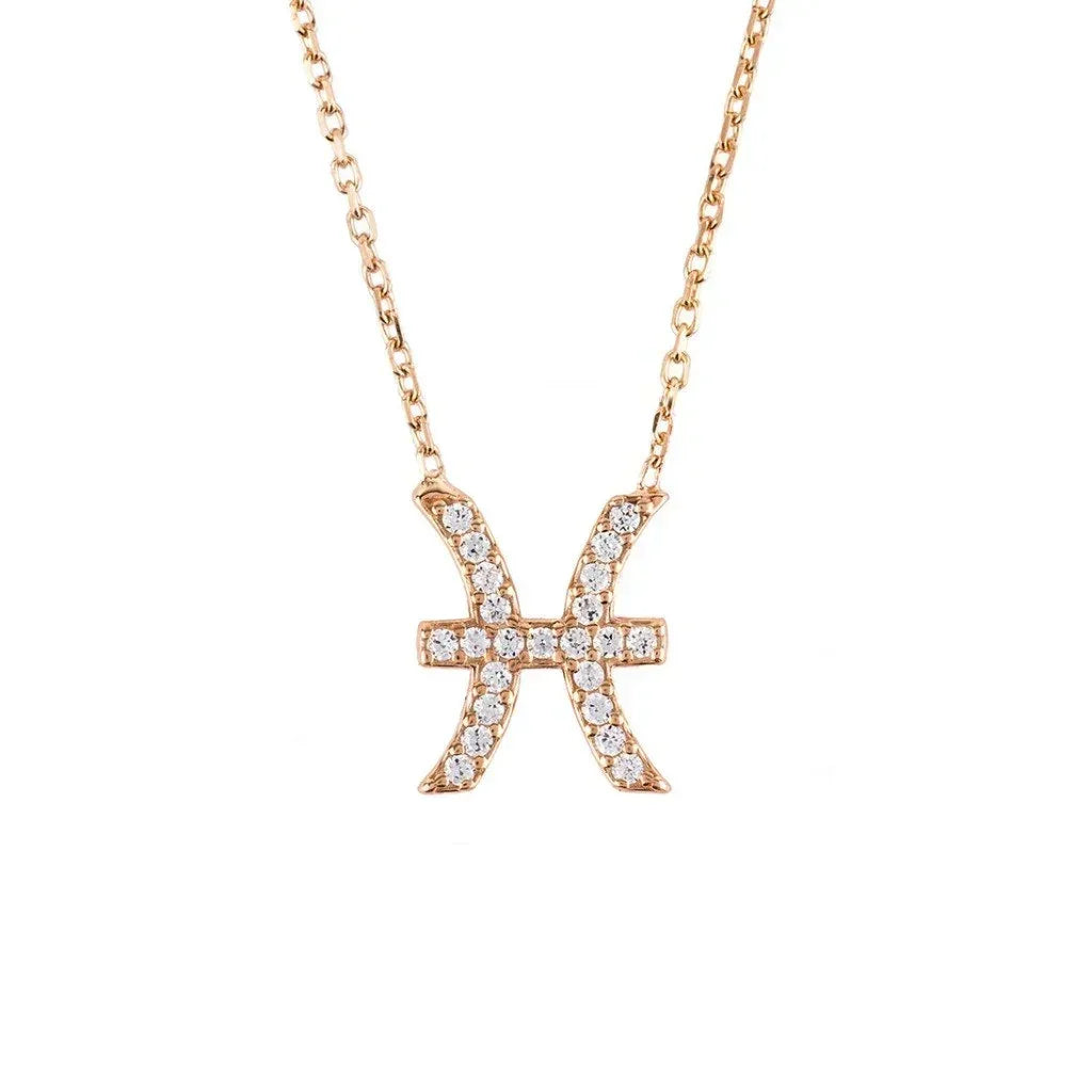Zodiac Star Sign Pendant Necklace Rose Gold Pisces