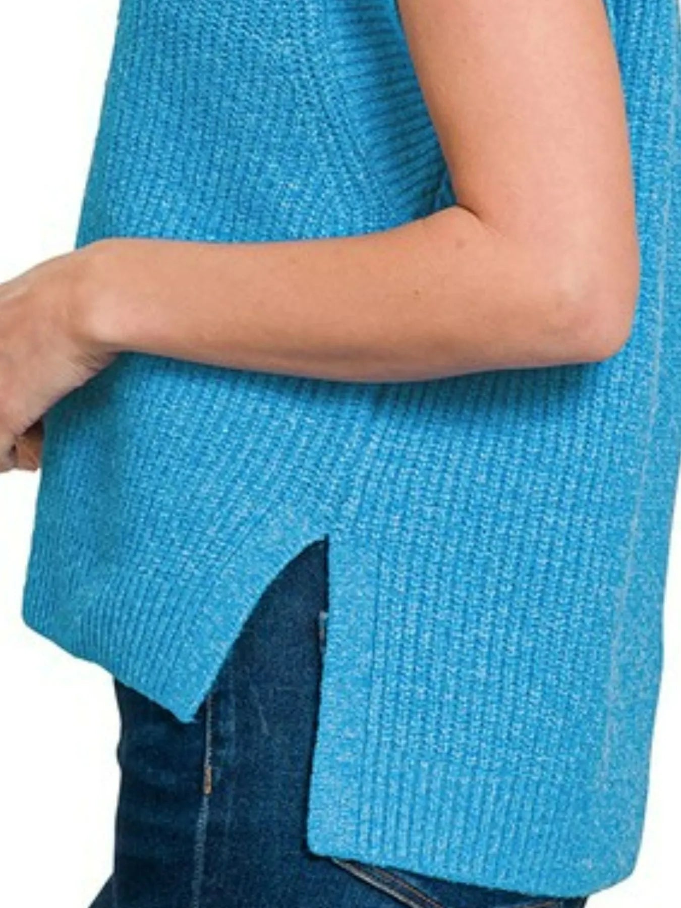 Zenana Oversized Sweater Vest with Side Slit in Sky