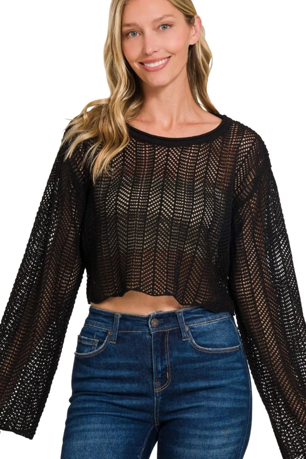 Zenana Open Knit Cropped Sweater