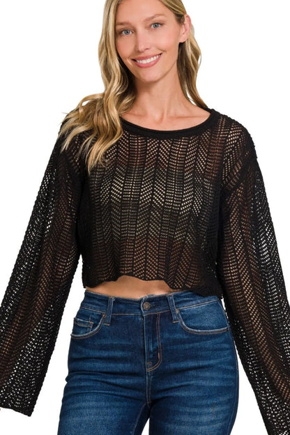 Zenana Open Knit Cropped Sweater