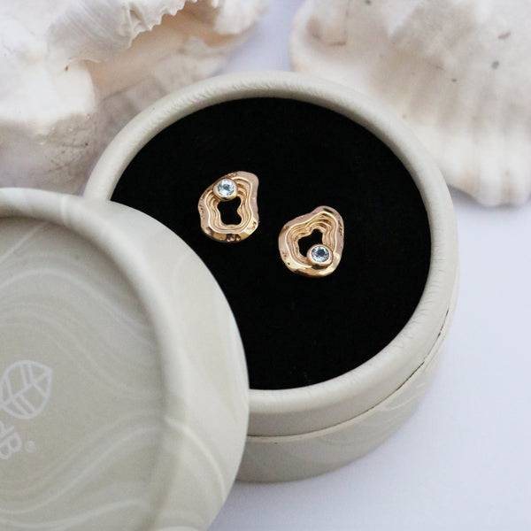 Oasis Ear Studs – Sterling Silver & Gold with Blue Topaz