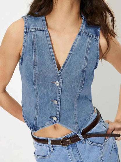 Denim Vest – Stylish V-Neck Layering Piece