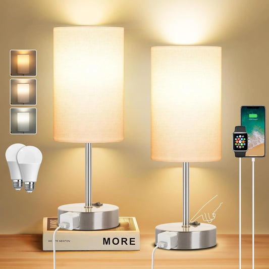 Table Lamp for Bedroom Set of 2, Bedside Small Lamps with 3 Way | Lighting | Kitchen + Metal