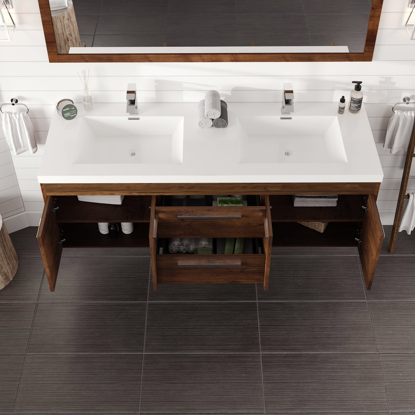 Eviva Lugano Bath Vanity with Acrylic Top and Integrated Sink (24"-84")