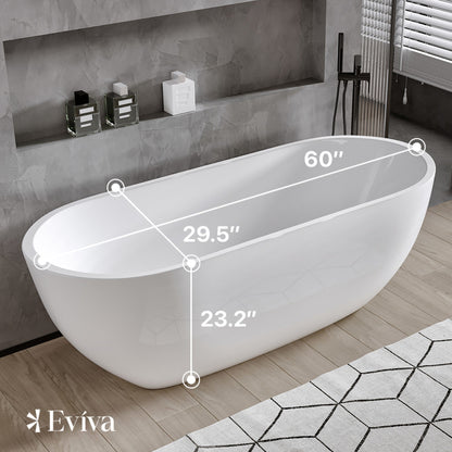 Eviva Clair 60" Glossy White Acrylic Freestanding Bathtub