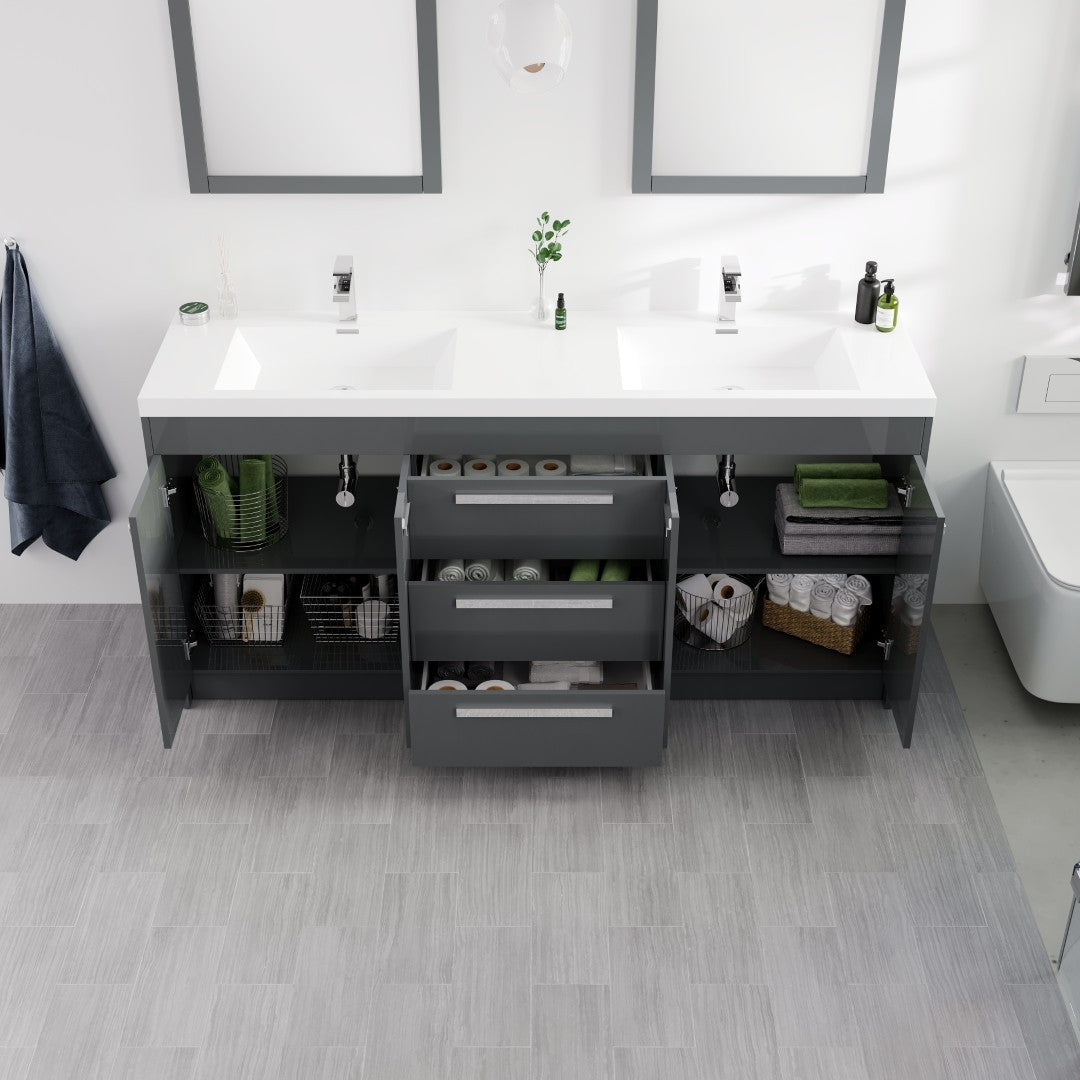 Eviva Lugano Bath Vanity with Acrylic Top and Integrated Sink (24"-84")