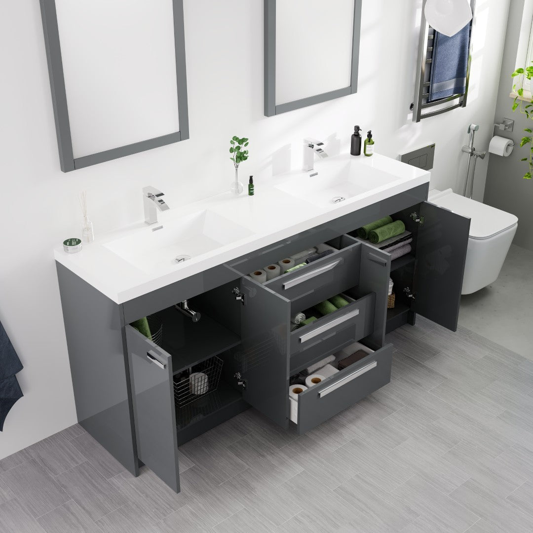 Eviva Lugano Bath Vanity with Acrylic Top and Integrated Sink (24"-84")