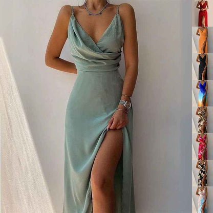 V-neck Slit Sling Dress - Summer Fashion Sexy Slim Suspender Dresses for Women