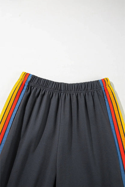 Dark Grey Rainbow Striped Jogger Sweatpants