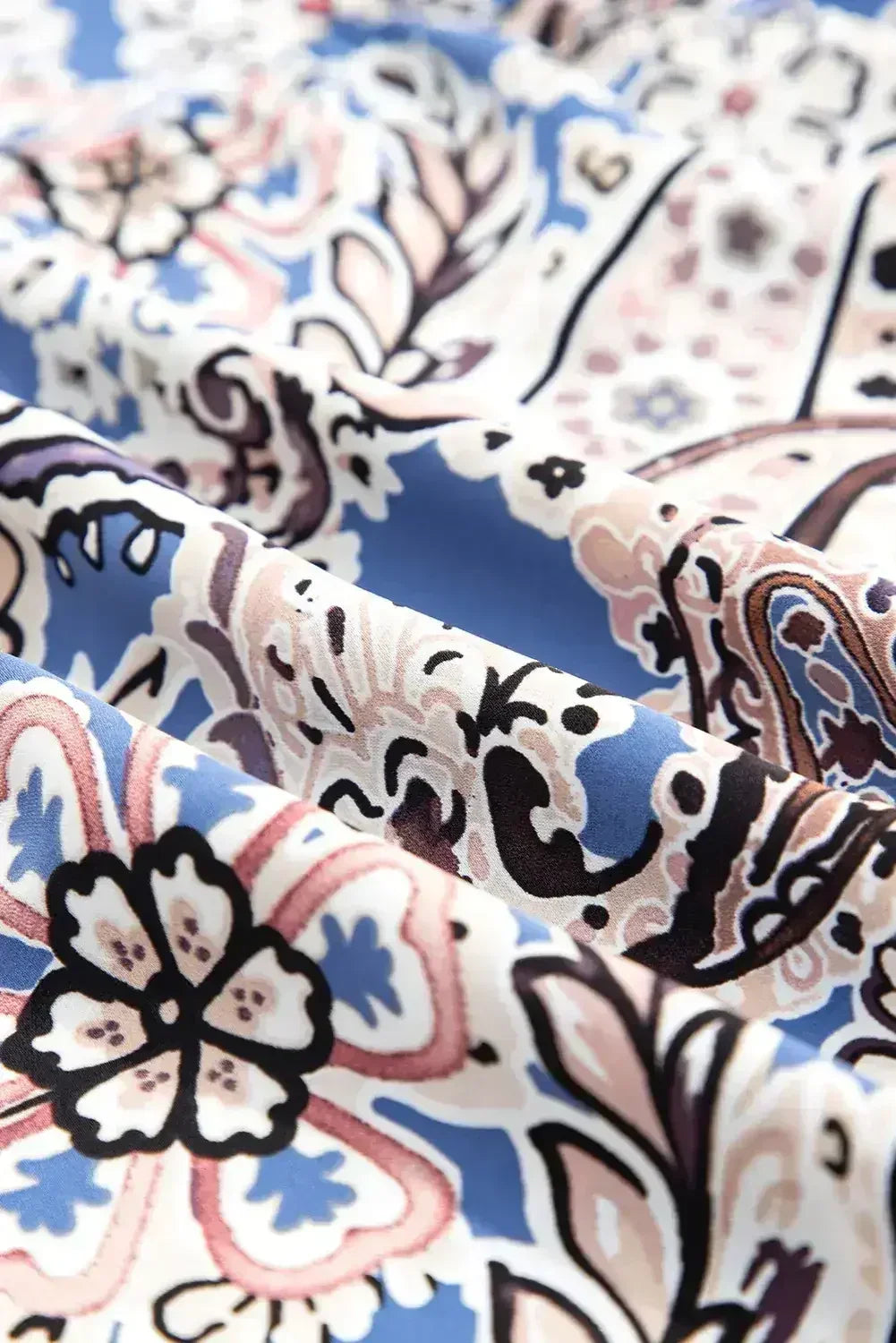 Blue Paisley Print Twist Boho Maxi Dress