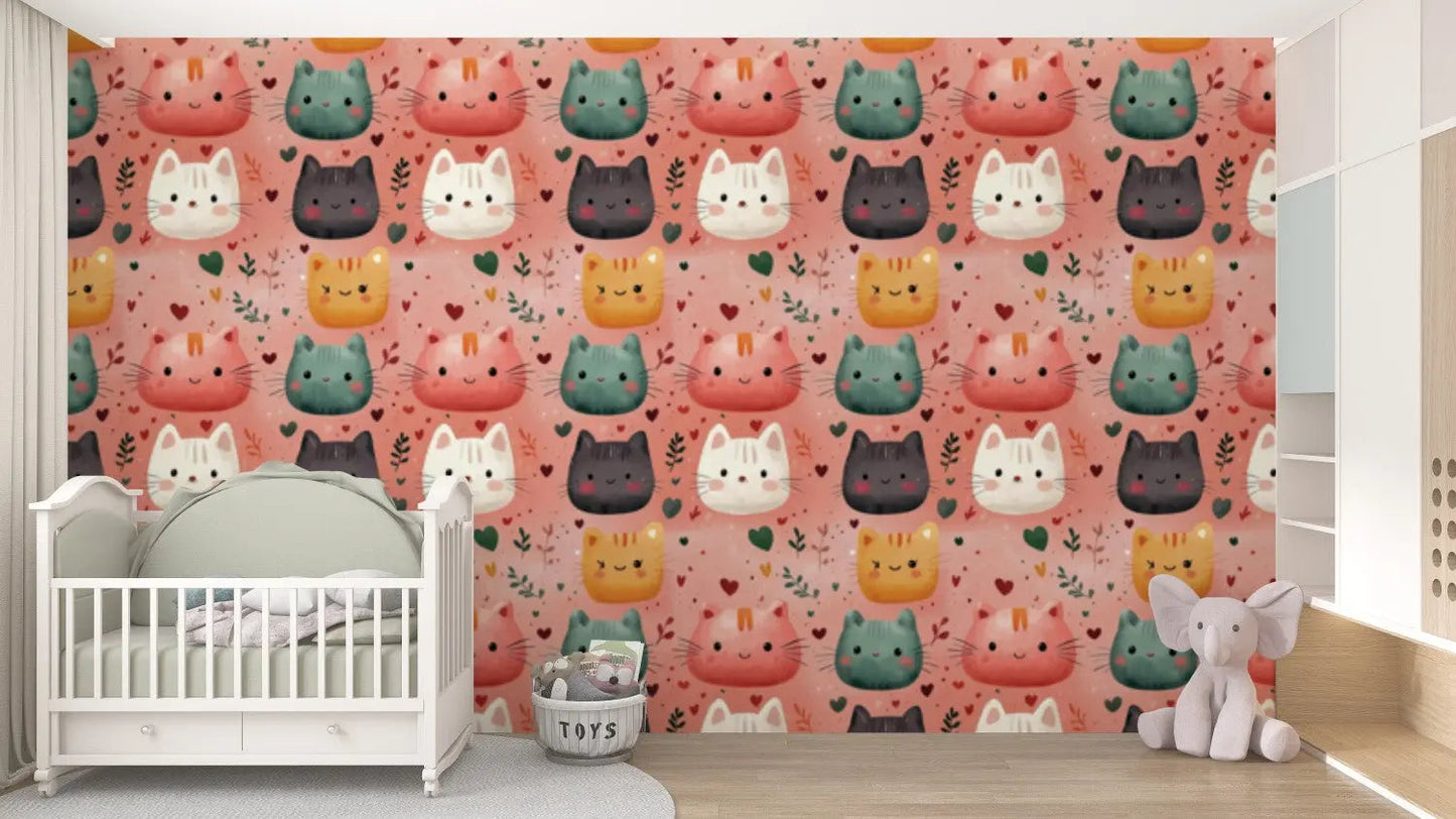 Cuddly Cats Whimsical Wallpaper