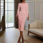 Women's Elegant Pearl Accent Bodycon Midi Dress With Sleeve Split & Back Zipper, Formal Cocktail Party Club Dress
