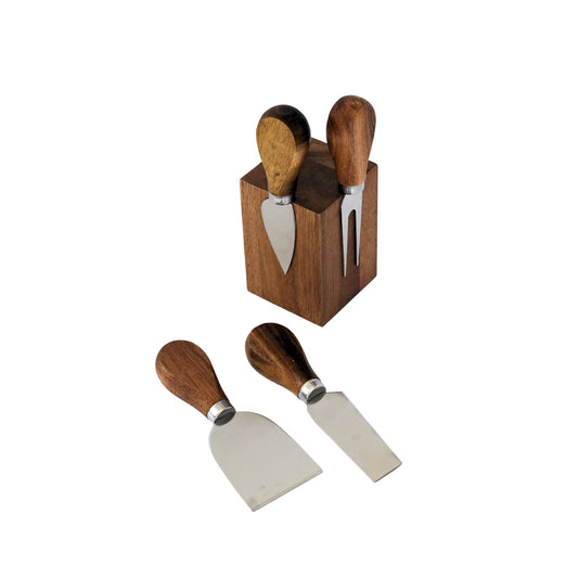 Magnetic Acacia Wood Block with 4 Cheese Tools