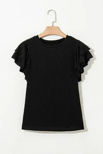 Dark Grey Ruffle Sleeve Plain Blouse | Femstylo