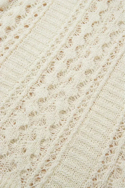 White Hollow Out Knit Bracelet Sleeve Drop Shoulder Sweater