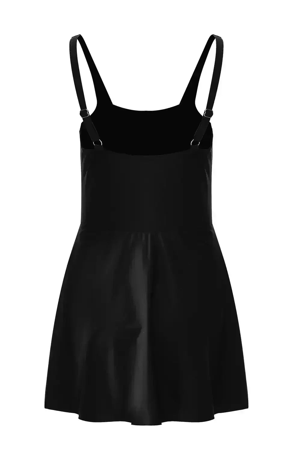 Black Side Tied Waist Square Neck Adjustable Straps A Line One Piece Swim Dress