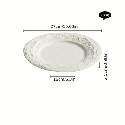 Elegant European Ceramic Dinner Plate with Relief Pattern