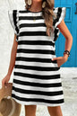 Black Stripe Flutter Sleeve Round Neck Shift Mini Dress