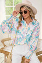 Yellow Floral Oversized Shirt with Shirred Cuffs - Women's Blouse