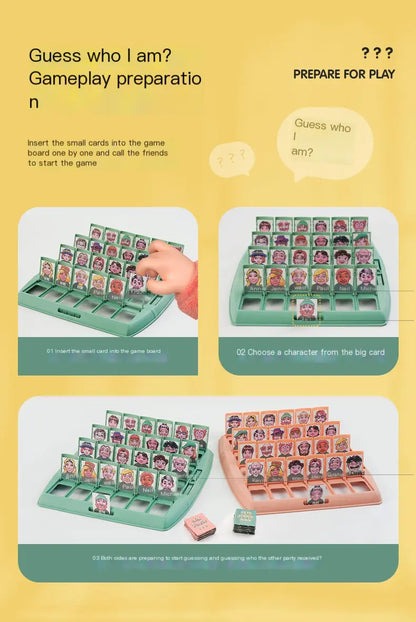Gameplay preparation for a character selection game with cards on a yellow background