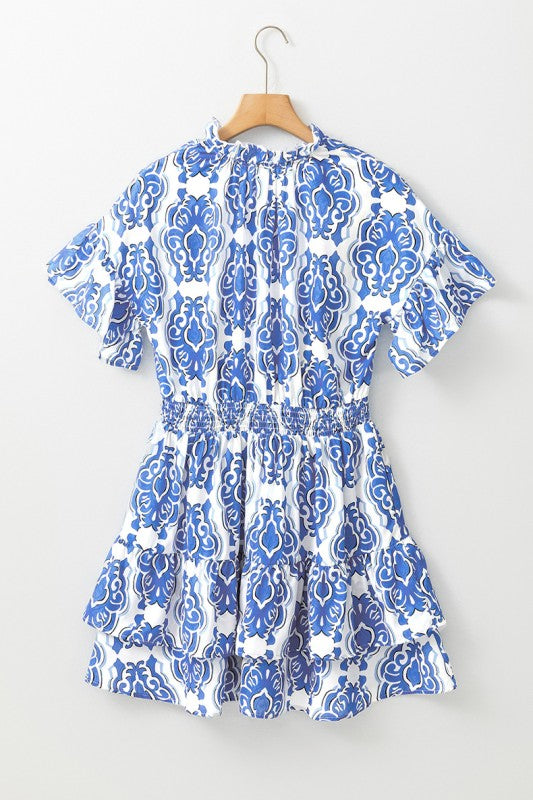Vintage Floral Print Wide Ruffled Sleeve Dress