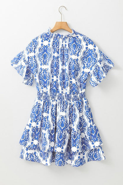 Vintage Floral Print Wide Ruffled Sleeve Dress