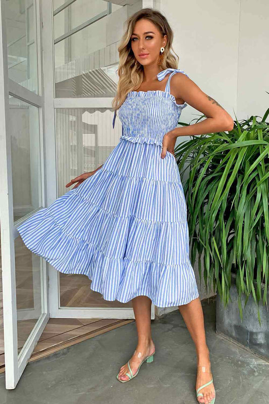 Striped Tie Shoulder Dress